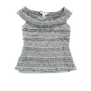 Max Studio Grey Ruffle Knit Top Womens Size M Textured Sleeveless Boho Chic Lace